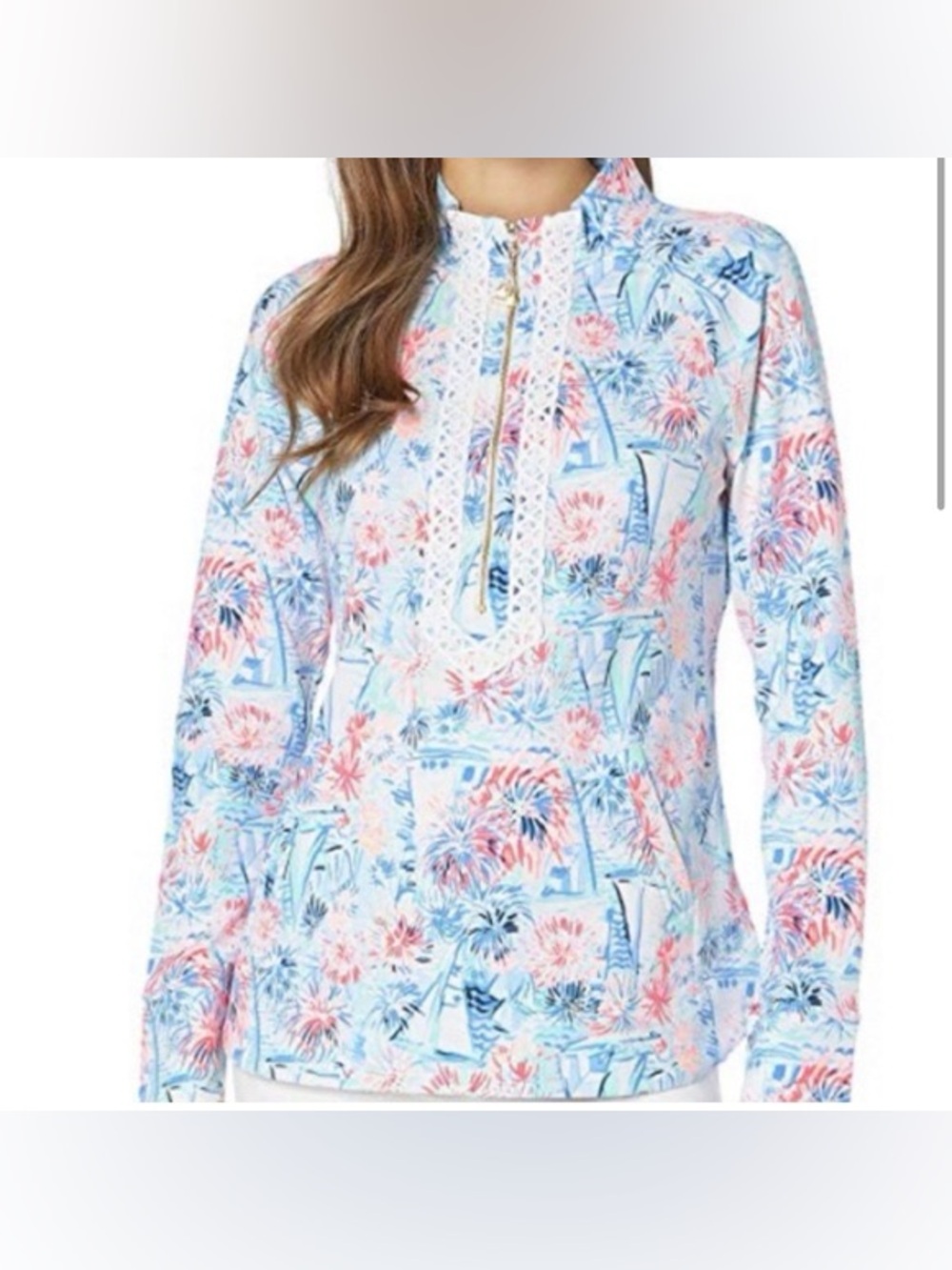 Lilly Pulitzer Janie Embroidered Popover Top Sea to Shining Sea